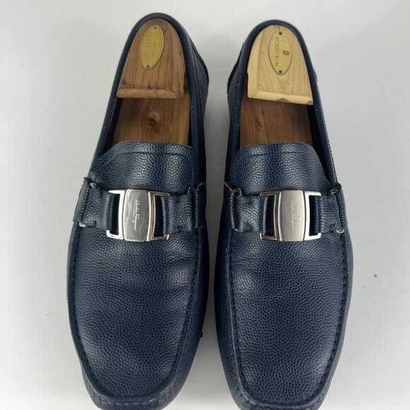 Salvatore Ferragamo Sardegna Navy Blue Leather Men\'s Loafers US 9.5 D main image 9